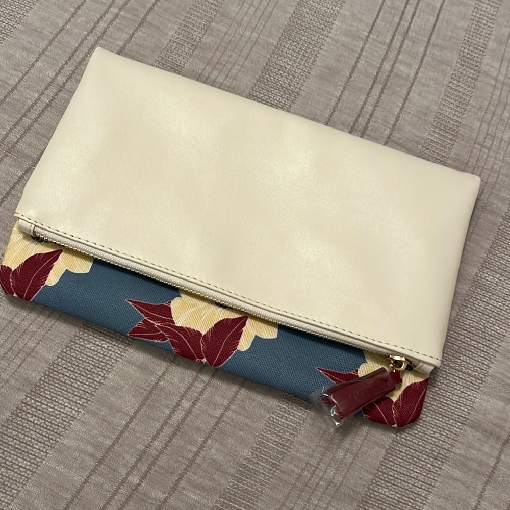 Rachel Pally Clutch Floral print and cream leather NWOT